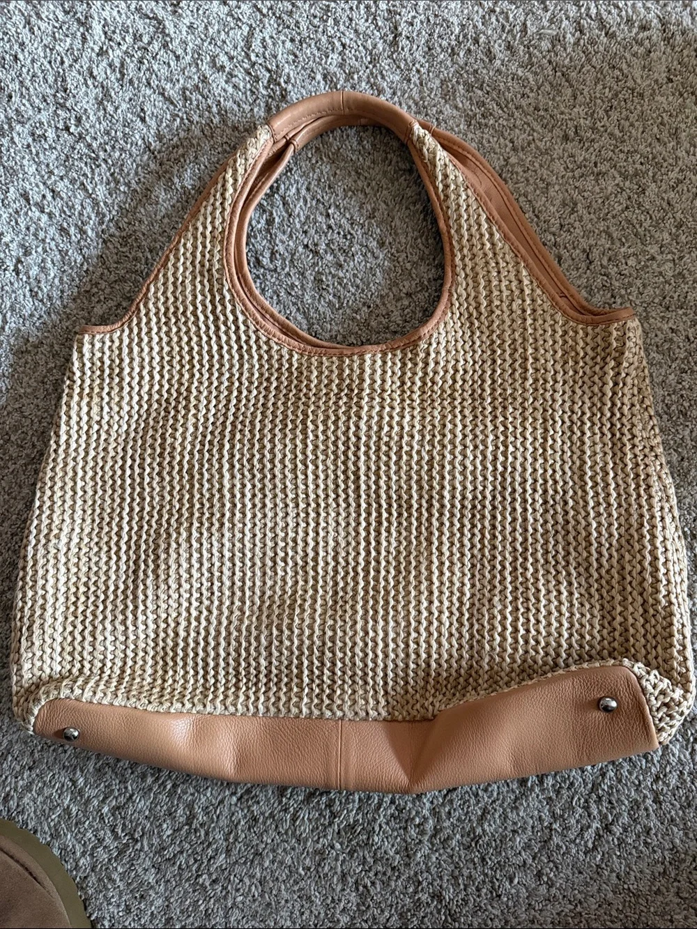 Banana Republic Tan Woven Tote with Leather Trim